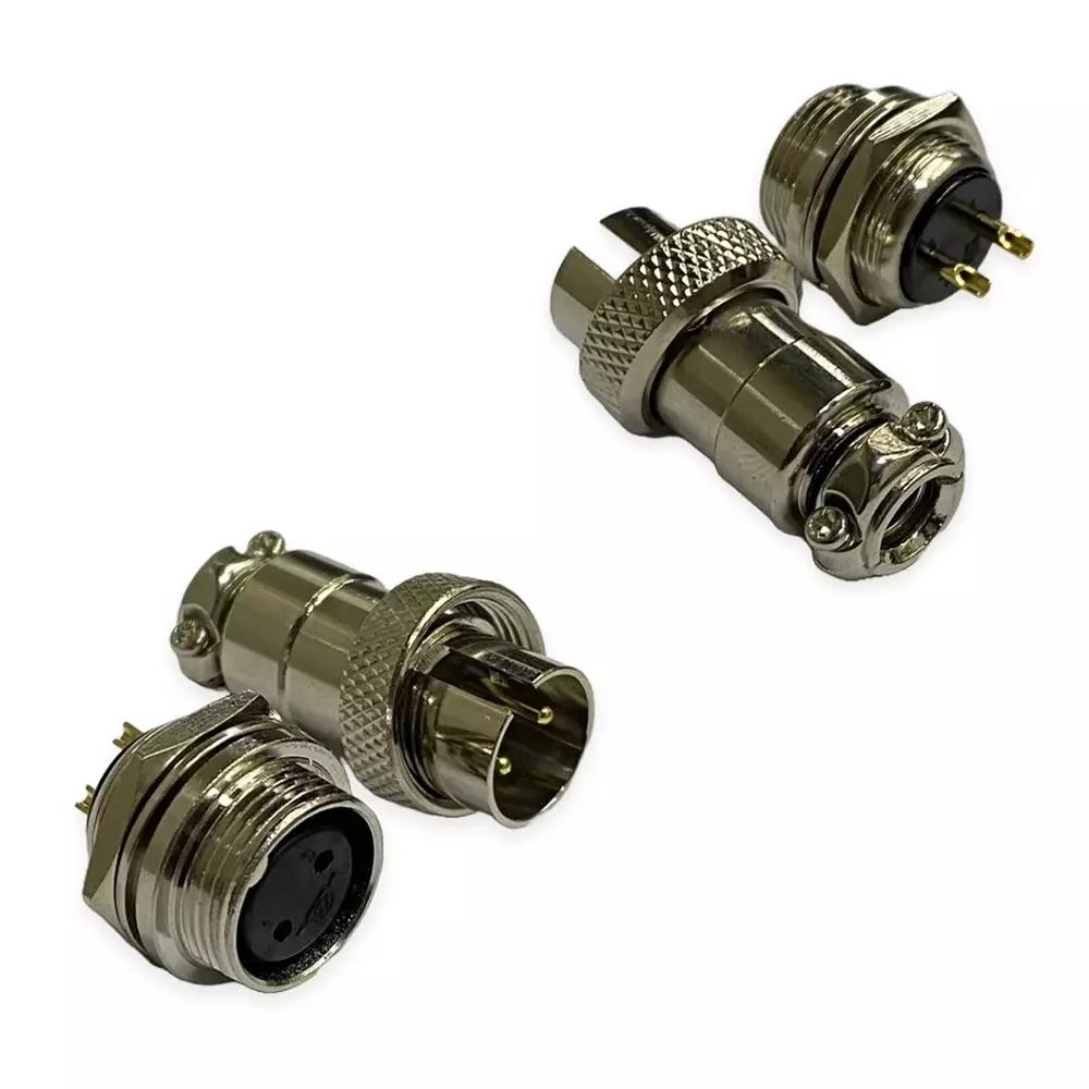 SETMI INDIA GX16 Reverse Polarity Aviation Connector 2-Pin 16 mm 10 A 250 V with Threaded Lock