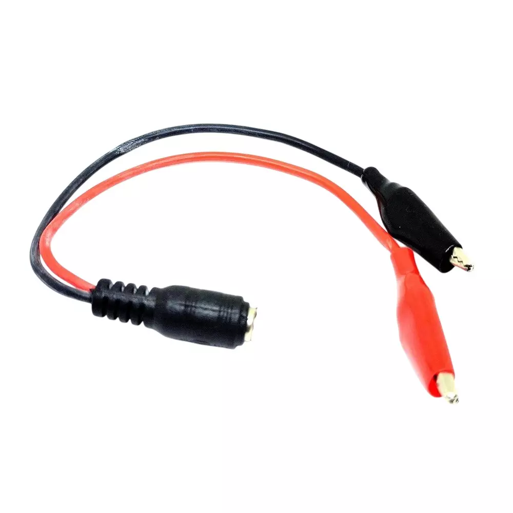 Invento Female DC Jack Plug 5.5x2.1 mm with Crocodile Alligator Clip & 20 AWG 150 mm Length Silicone Wire Red & Black, ISC 3012-5 (Pack of 10 Pcs)