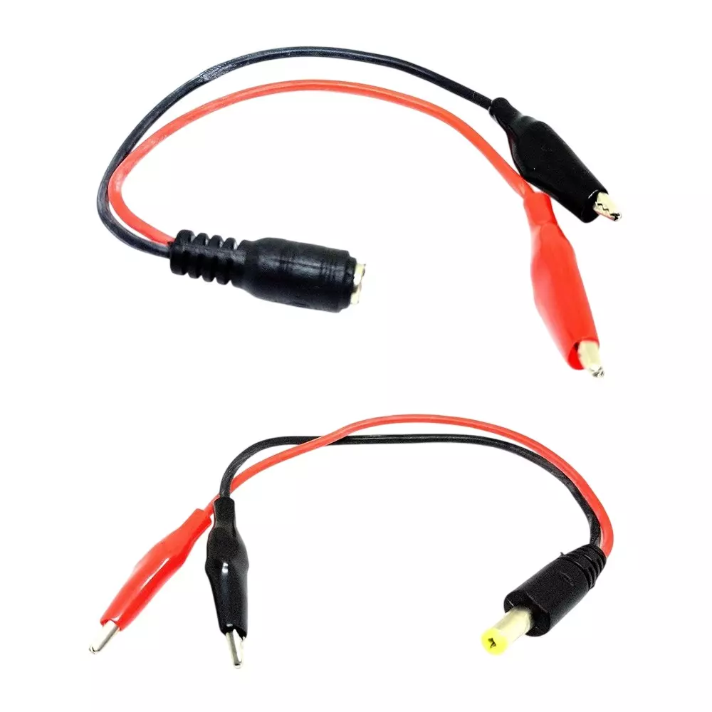 Invento Male + Female DC Jack Plug Combo 5.5x2.1 mm 150 mm Length with Silicone Wire & Crocodile Alligator Clip, ISC 3014 (Pack of: 1Pcs - 10Pcs)