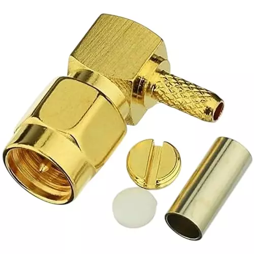 GENERIC SMA Male Right Angle 90° Crimp Connector Brass 50 Ω Impedance with Ferrule, Golden & Silver