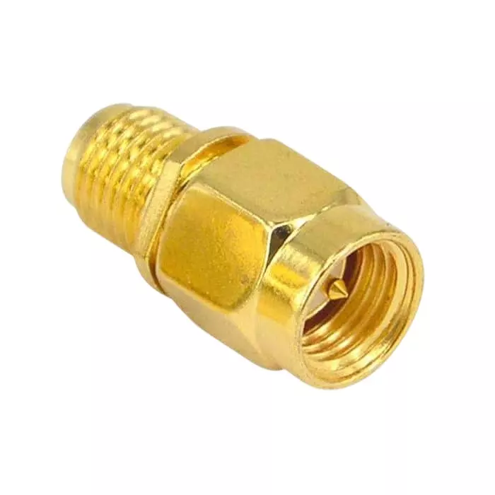 GENERIC SMA Male to RP-SMA Female Coaxial Antenna Adapter Brass 50 Ω Impedance 274 m (900 Ft) Max. Range, Golden