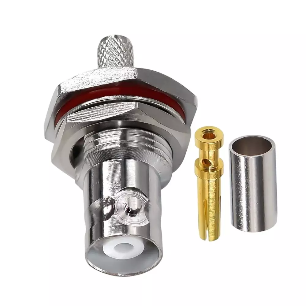 GENERIC BNC Female Bulkhead Crimp RF Signal Adapter Brass 50 Ω Impedance, Golden & Silver