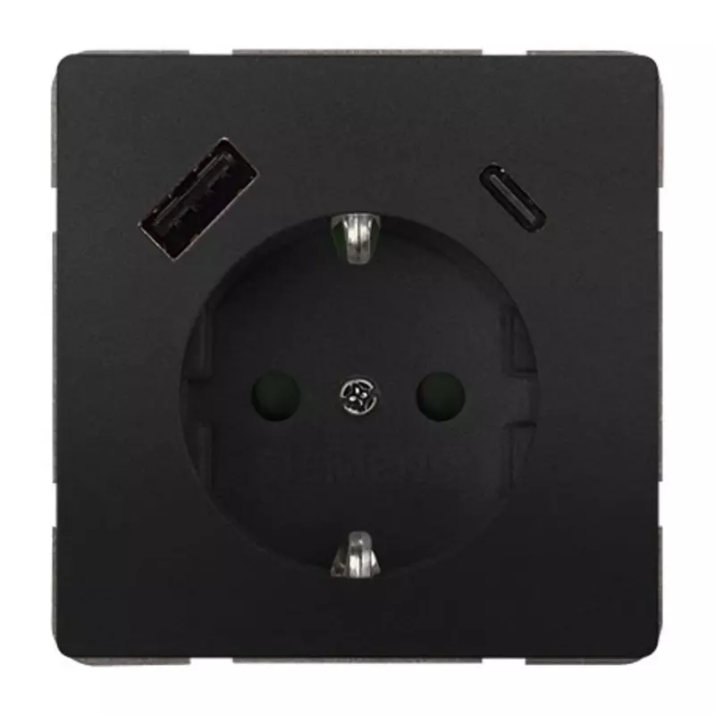 Siemens 5UB1870 Anthracite Electrical Socket, 16A, Schuko, USB, 5UB1870-1AC01