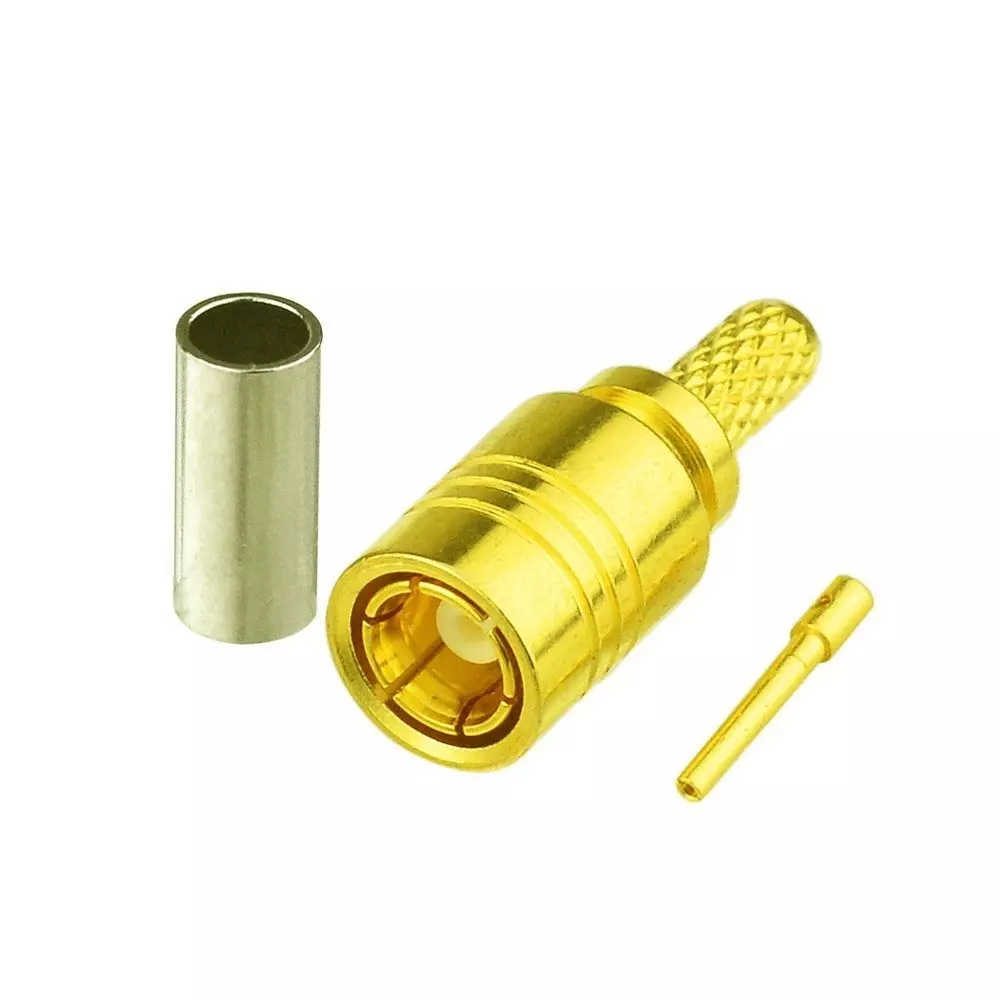 Setmi India SMB Female Crimp Connector Straight PCB Mount Metal Body in Golden Color