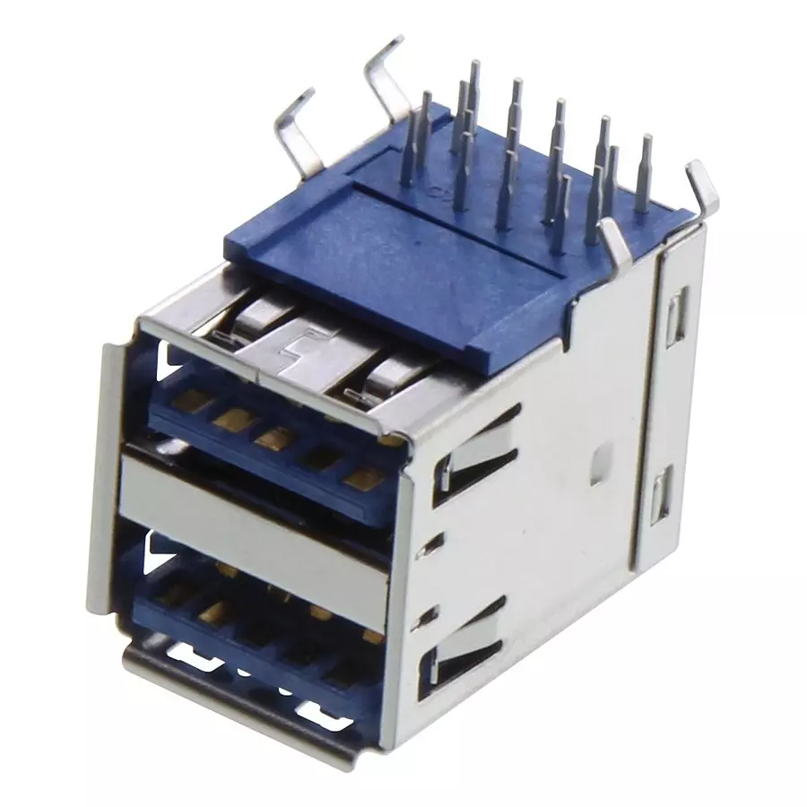 AMPHENOL COMMUNICATIONS SOLUTIONS STACKED USB CONN, 3.0 TYPE A, R/A, 18POS, GSB3112311HR