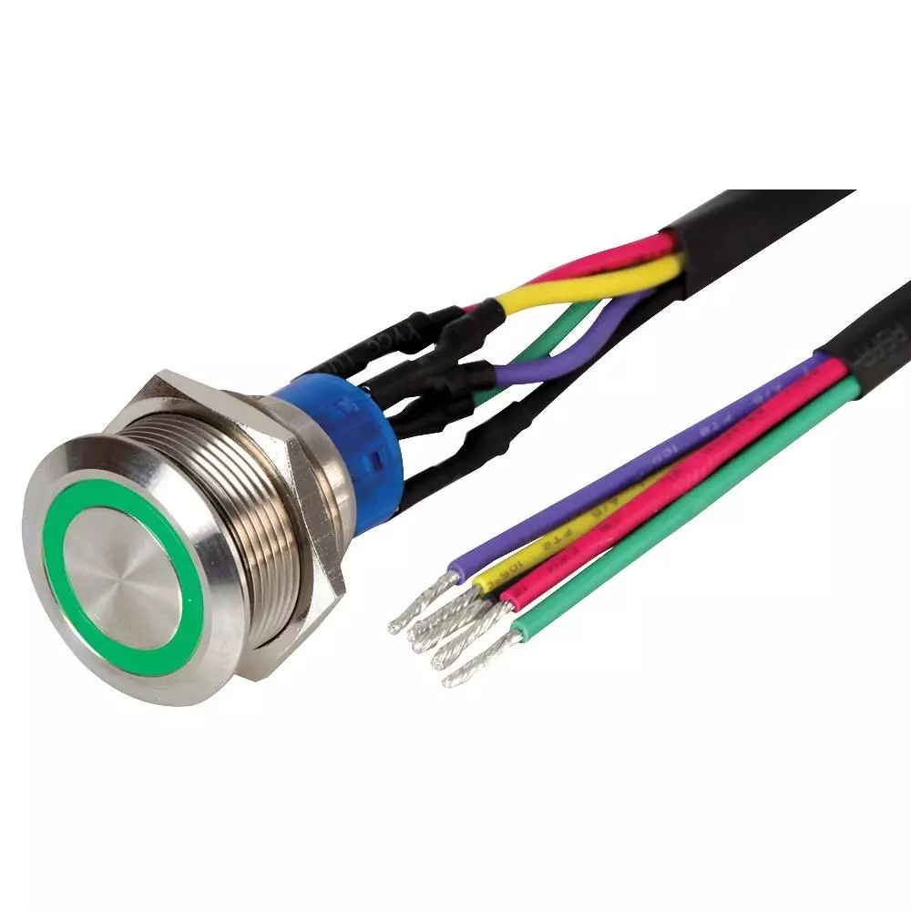 MULTICOMP PRO PB SWITCH, ILLUM, SPST, 5A, 250VAC, GRN, MPB22-A0F10E-612-T1Q
