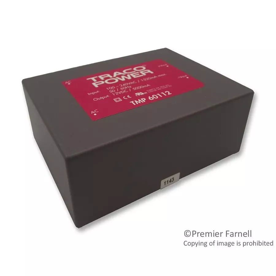 TRACO POWER AC / DC PCB Mount Power Supplies PSU, AC/DC, 0.5A, 12V, 6W, PCB, TMP 60112