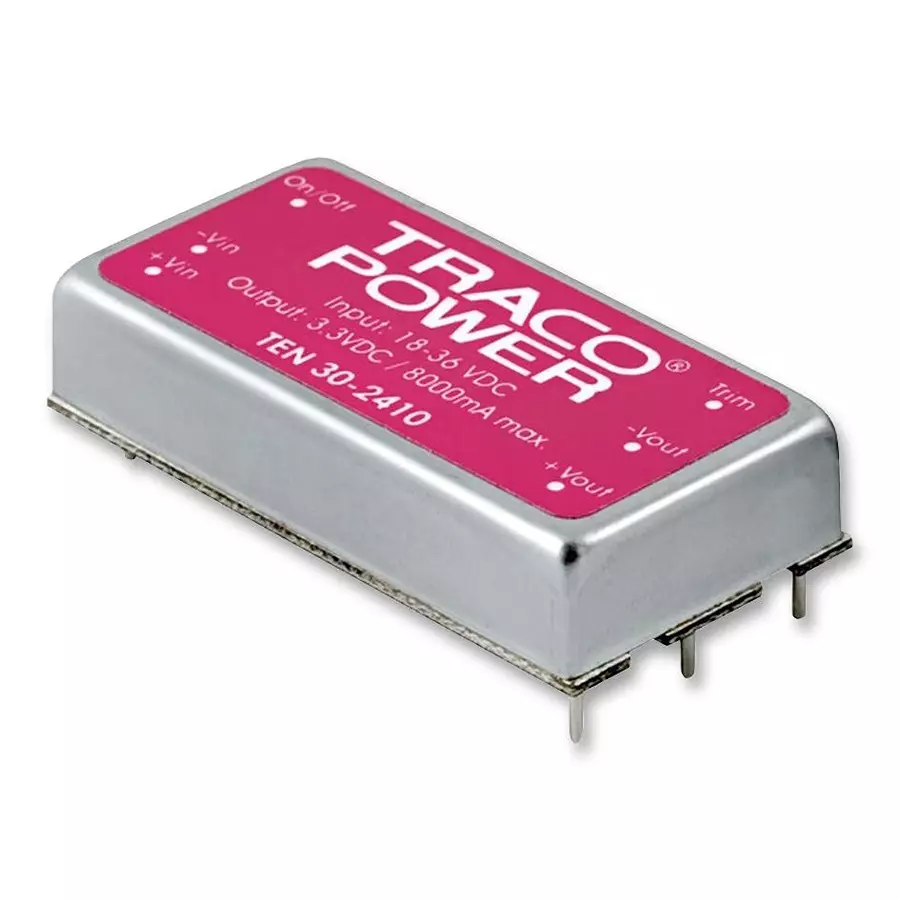 TRACO POWER Isolated Through Hole DC / DC Converters CONVERTER, DC DC, 30W, 12V, 2.5A, TEN 30-1212
