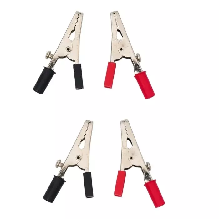 NBR Alligator Test Clips Medium Size with Red & Black Plastic Handle (Pack of 4 Pcs)
