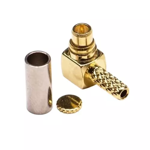 NBR Right Angle MMCX Crimp Coaxial Connector Brass 50 Ω Impedance for LMR100, RG-316, RG-174, RG-188, RG-188A Coaxial Cable