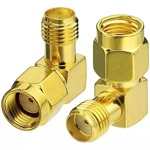 GENERIC RP-SMA Male to SMA Female Right Angle 90° RF Coaxial Adapter 50 Ω Impedance