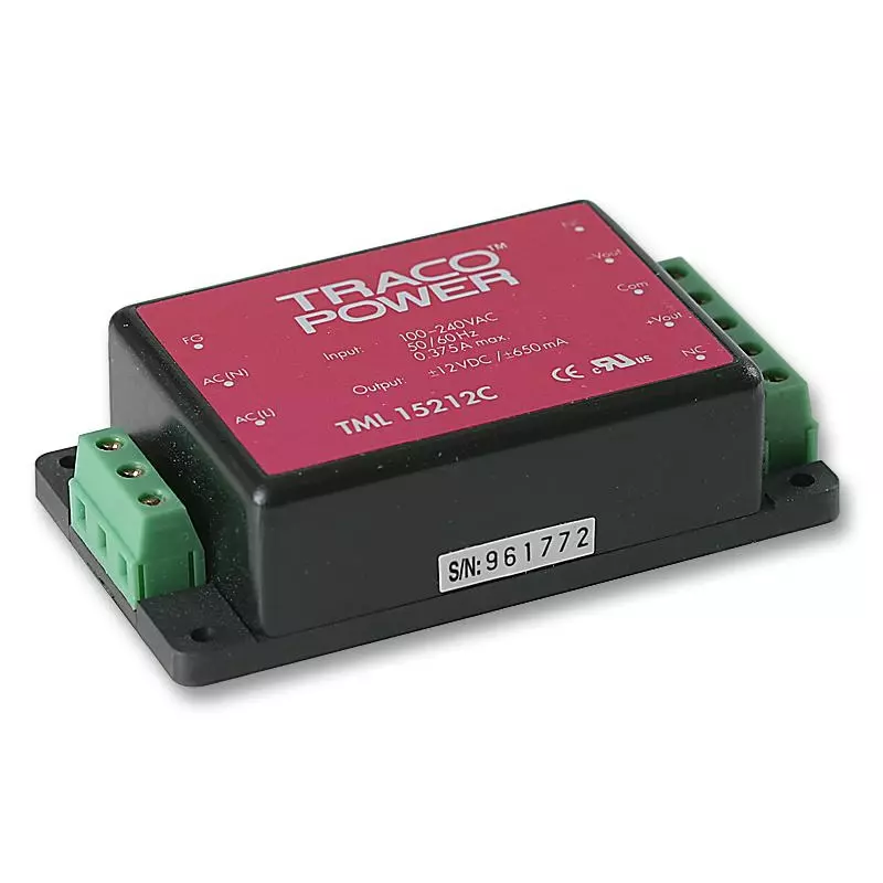 TRACO POWER AC / DC Enclosed Power Supplies PSU, AC/DC, 15V, 20W, MODULE, TML 20515C