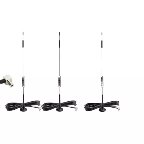 NBR Single Spring Sucker Antenna 5 dBi Gain with Magnetic Stand Base & 3 m RG-174 SMA Male Extension Cable (Pack of 3 Pcs)