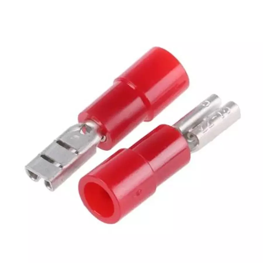 RS PRO Spade Connector 22 AWG to 16 AWG Female Straight Crimp Termination Red Insulated, 2707581 (Pack of 500)