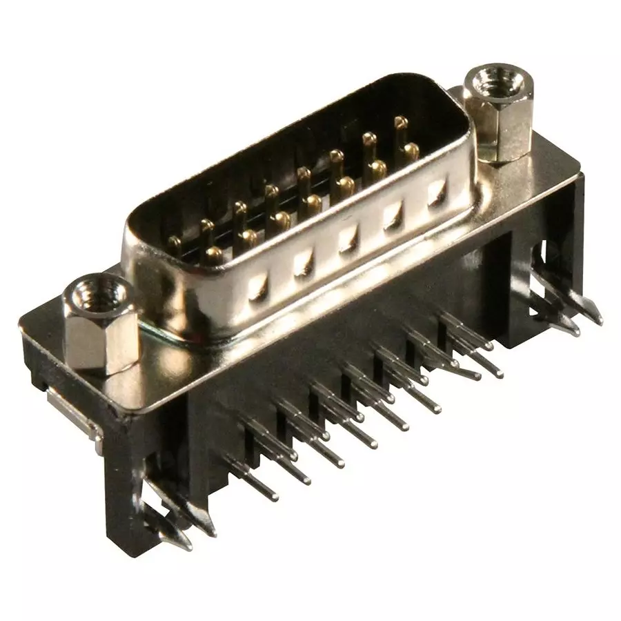 MULTICOMP PRO D Sub Connectors PLUG, D SUB, R/A, PCB, 15WAY, 5504F1-15P-02A-03 (Pack of 5)