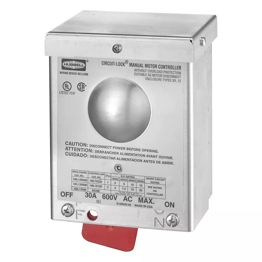HUBBELL WIRING DEVICES SW DISCONNECTOR, 2P, 30A, 600VAC, SMD, HBL13R92