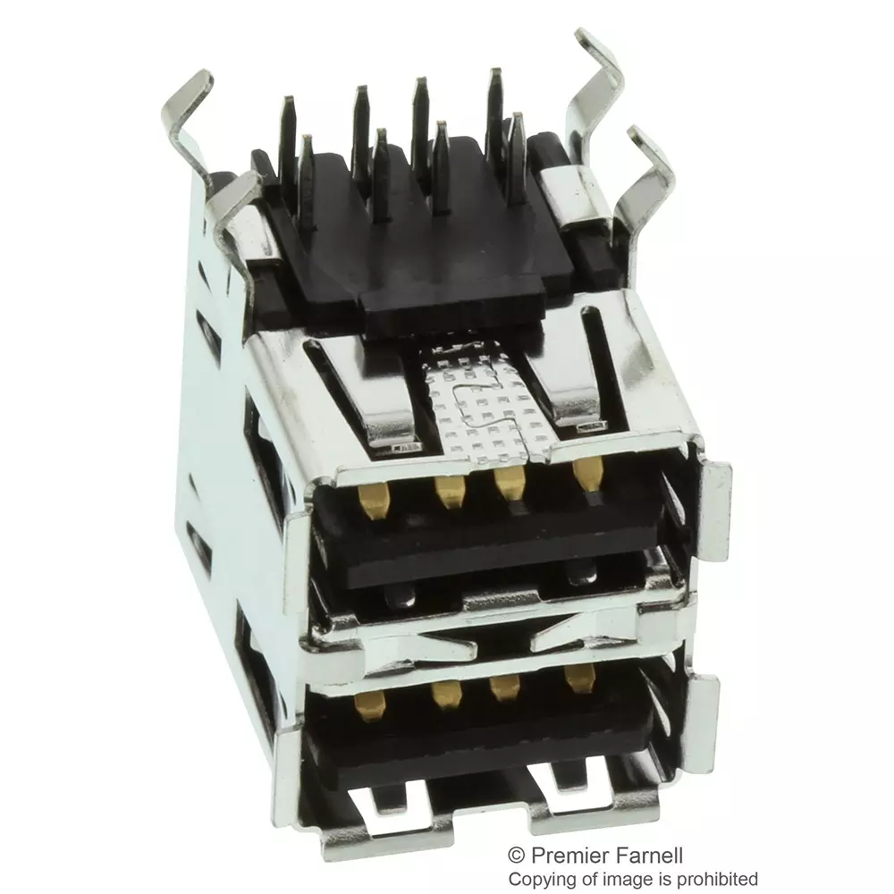 TE CONNECTIVITY Usb Stacked, 2.0 Type A, 2Port, R/A, 1903815-1