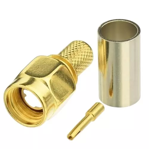 NBR SMA Male Crimp Connector PTFE Insulation 50 Ω Impedance Golden, RC069