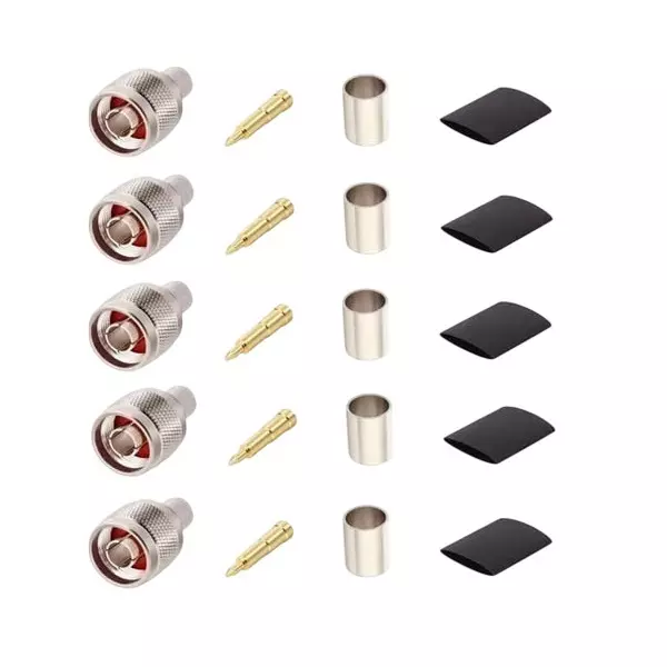 NBR N-Type Crimp Connector 50 Ω Impedance with Ferrule and Gold-Plated Pin, RC006 (Pack of 5 Kit)