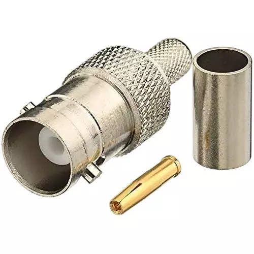 NBR BNC Female Crimp Connector Nickel-Plated Brass 50 Ω Impedance with Ferrule & Pin, Silver & Gold