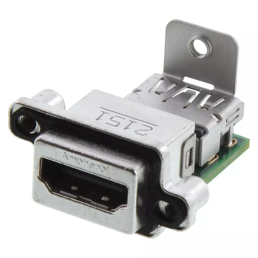 AMPHENOL COMMUNICATIONS SOLUTIONS HDMI TYP A CONN, R/A RCPT, 19POS, TH, MHDRA311M01