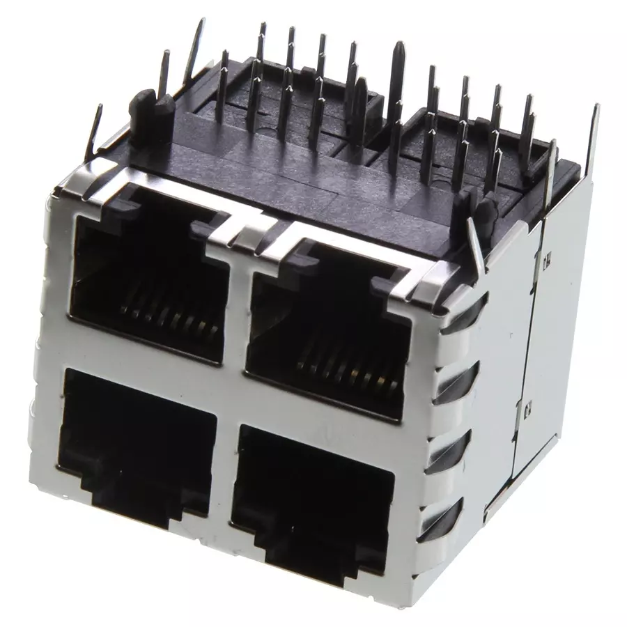 STEWART CONNECTOR RJ45 CONN, R/A JACK, 8P8C, 4PORT, SHLD, SS-7388H22S-PG4-AC-50
