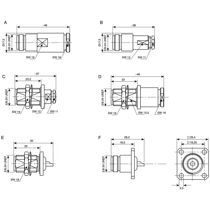 Telegartner Jack Cable Mount N Connector 50 Ω Crimp Termination Straight Body, J01021A0063