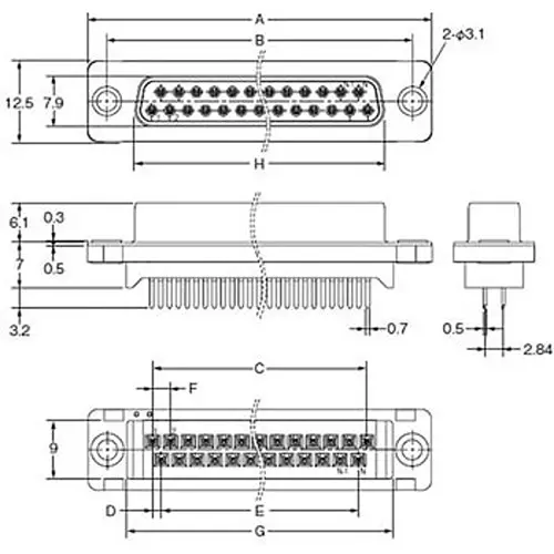 Omron D-Sub Connector Socket Dip L-Shaped Terminal (With Ferrite Core) AC300, 3 Amp (No. of Pole: 9 - 37)