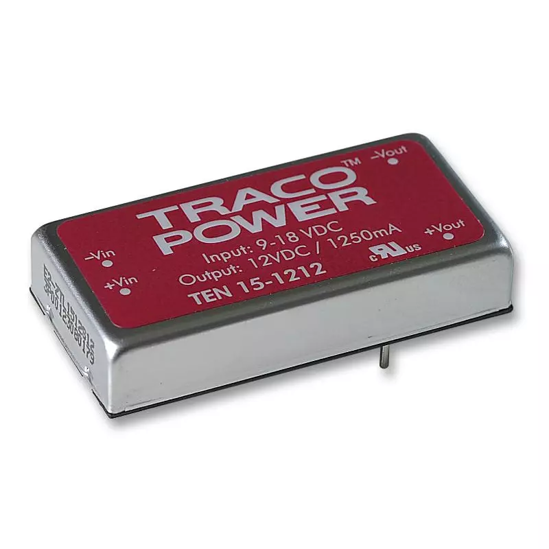 TRACO POWER Isolated Through Hole DC / DC Converters CONVERTER, DC/DC, 15W, 12V, TEN 15-1212.