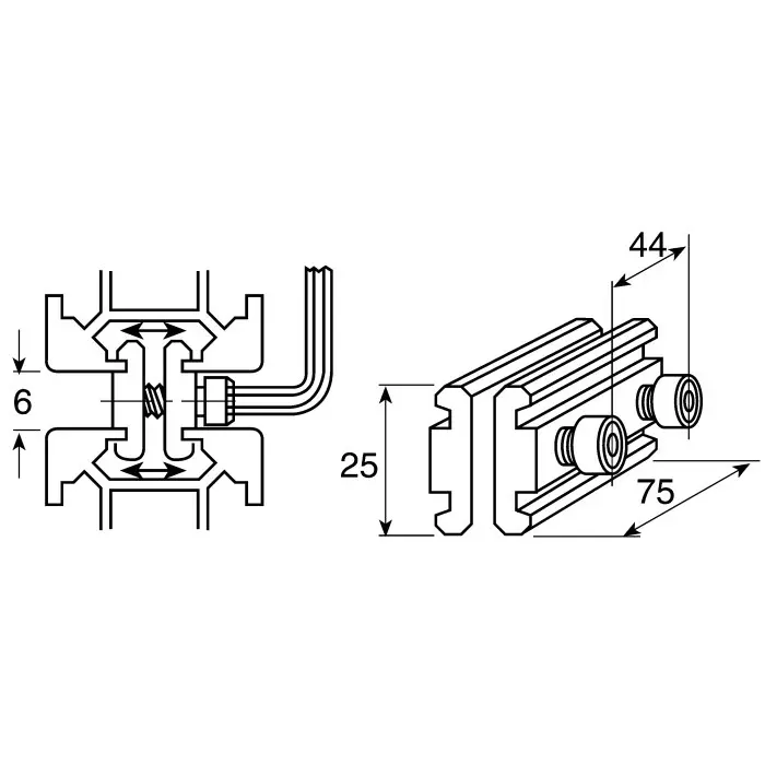 FlexLink M8 Parallel Connector Connecting Component Strut Profile 44 mm 88 mm Groove Size 11 mm, XCFP 75