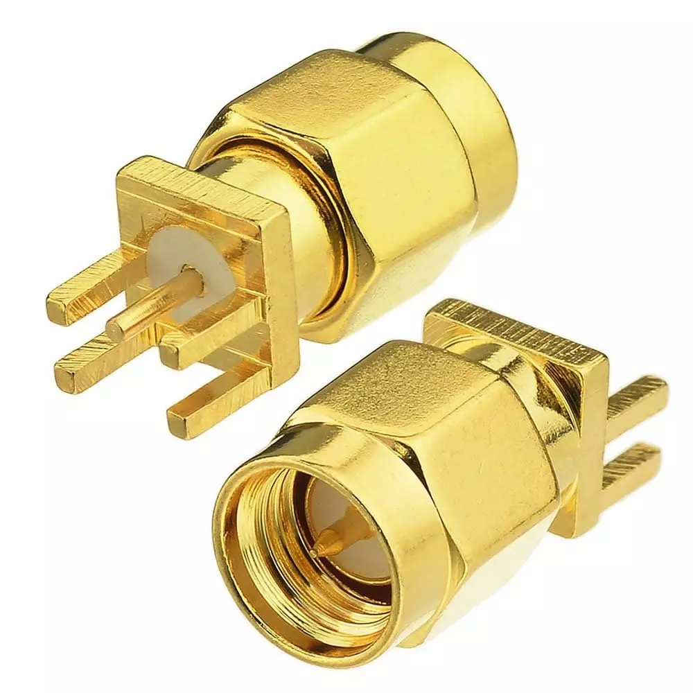 GENERIC SMA Male Straight RF Coaxial PCB Mount Connector Edge Type 4-Pin 50 Ω Impedance, RC079