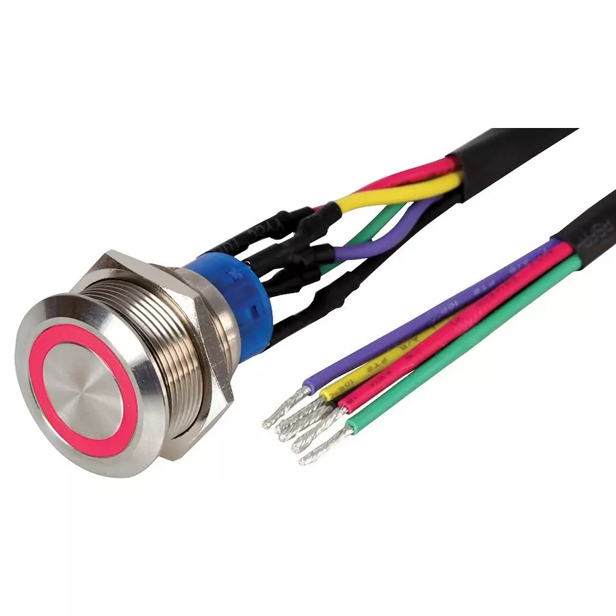 MULTICOMP PRO Standard Anti Vandal Switches PB SWITCH, ILLUM, SPST, 5A, 250VAC, RED, MPB22-A0F10E-312-T1Q