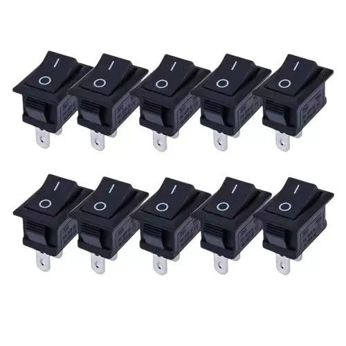 NBR 2-Pin SPST ON-OFF Rocker Switch Normally Open Contact 19x13 mm Black, EP028 (Pack of 10 Pcs)