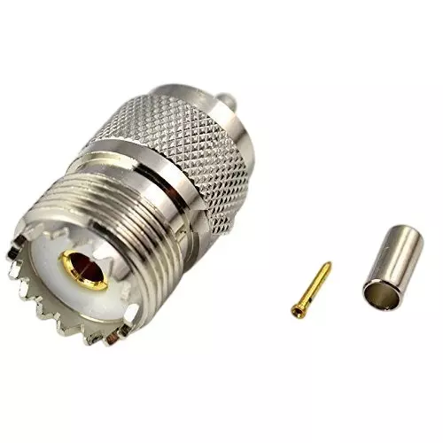 NBR UHF PL259 Female Crimp Connector Nickel-Plated Brass 50 Ω Impedance, Silver
