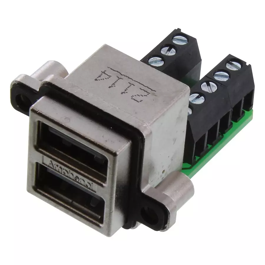 AMPHENOL COMMUNICATIONS SOLUTIONS STACKED USB CONN, 2.0 TYPE A, R/A, 8POS, MUSBC41130