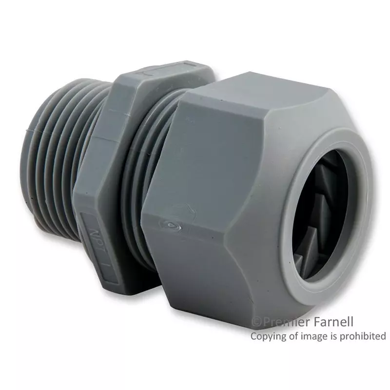 HUBBELL WIRING DEVICES Cord Connector, Str, Nylon 6.6, Npt 1In, Grey, SEC100GA