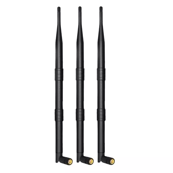 NBR Rubber Duck Whip Antenna 9 dBi Gain with Right Angle Foldable SMA Male Plug Connector, Black (Pack of 3 Pcs)