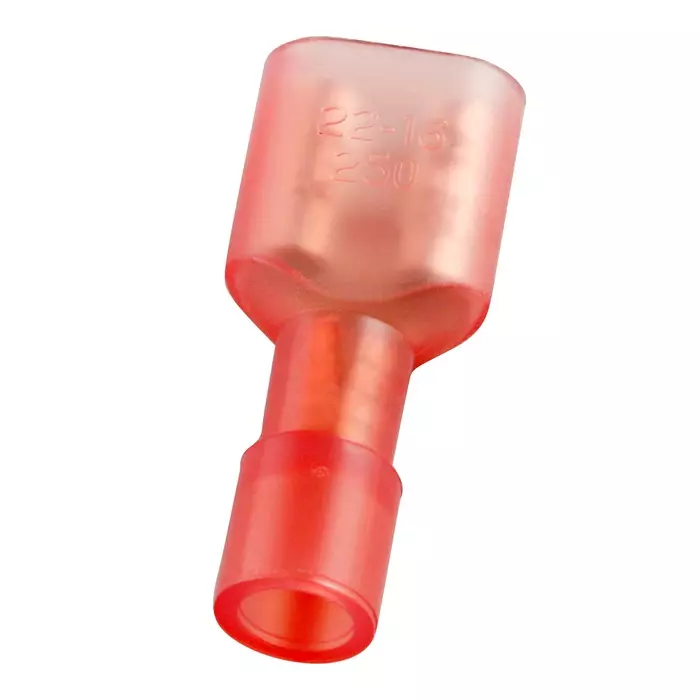 RS PRO Spade Connector 22 AWG to 16 AWG Female Straight Crimp Termination Red Insulated, 2707573 (Pack of 500)