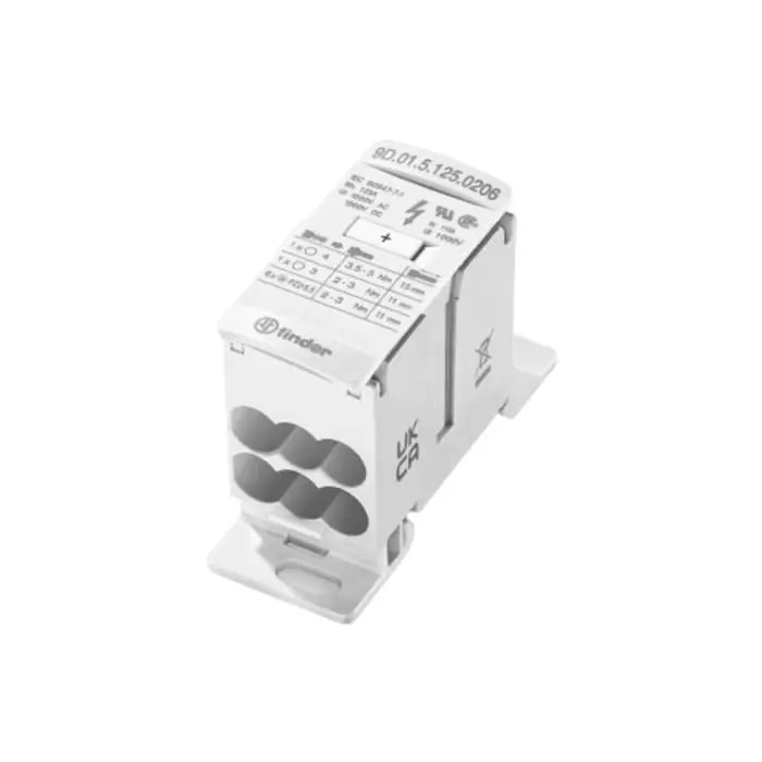 Finder Non-Fused Terminal Block 8 Way 35 mm² 100 kA 1000/1500 V AC/DC White, 9D.01.5.125.0206