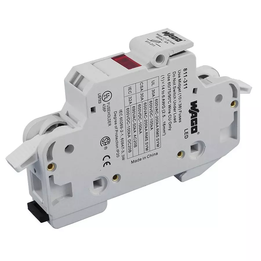 Wago TERMINAL BLOCK, FUSE, 1 POSITION, 14-6AWG, 10 X 38MM, 811-311