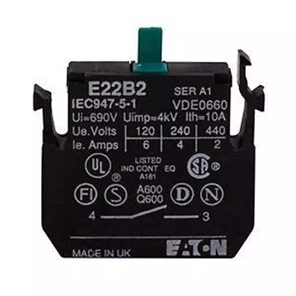 EATON Contact Block Panel Mount Quick Connect, E22B2