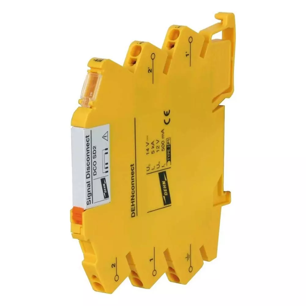 DEHN Surge Arrester Terminal Block Yellow 2 Pole 24 V Nominal Voltage 10 A Nominal Current, DCO SD2 E 24