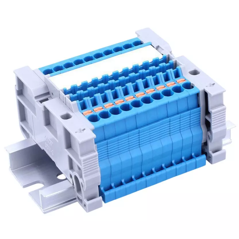 Toyo Giken Assembly Terminal Block Spring Lock 4.2 mm Spacing 1 Stage DIN35 mm 10 to 11 mm Wire Stripping Length, VTXL-2/2BL-223P