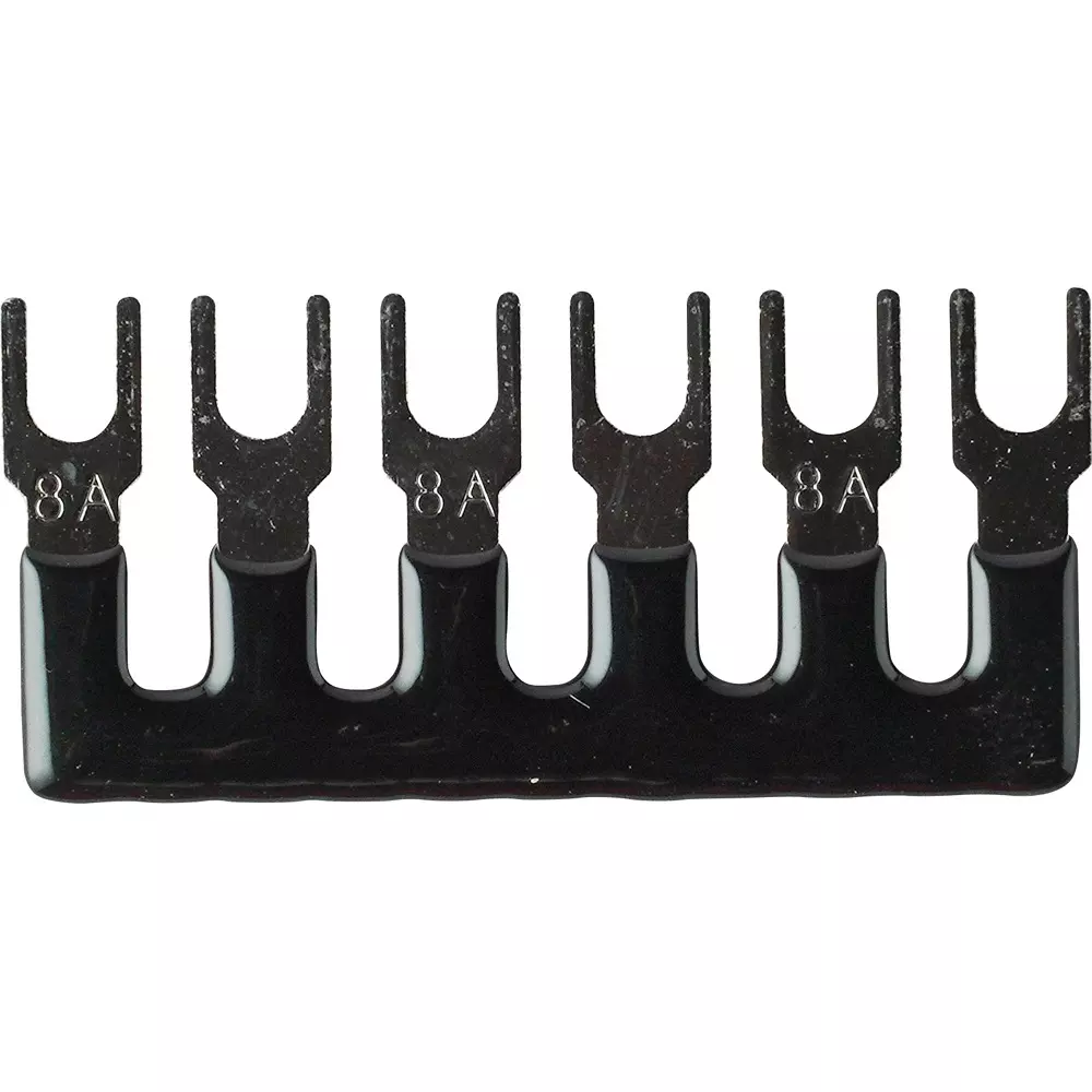 Toyo Giken Short Bar (B Type) C2680R & Ni Plating PVC Black 8 mm Spacing 6 Pole 15 A JIS Current Rating, BB8A-6