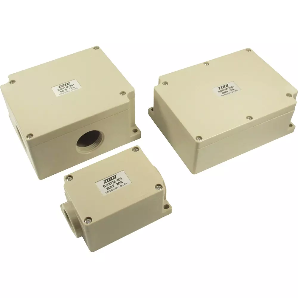 Toyo Giken Relay Box Reinforced PBT (UL94V-0) Beige 600V-20A 50x40.5x81 mm, BOXTM-401