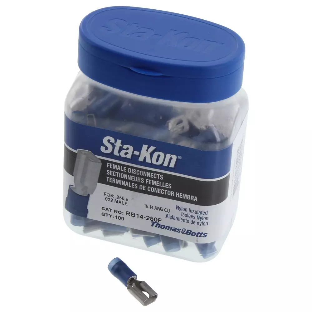 ABB - THOMAS & BETTS Terminal, Female Disconnect, 0.25In Blue, RB14-250F (Pack of 100)