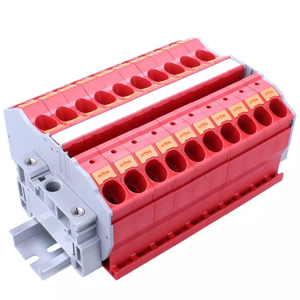 Toyo Giken Assembly Terminal Block Spring Lock 12.2 mm Spacing 1 Stage DIN35 mm 19 to 21 mm Wire Stripping Length, VTXL-16/3R-55P
