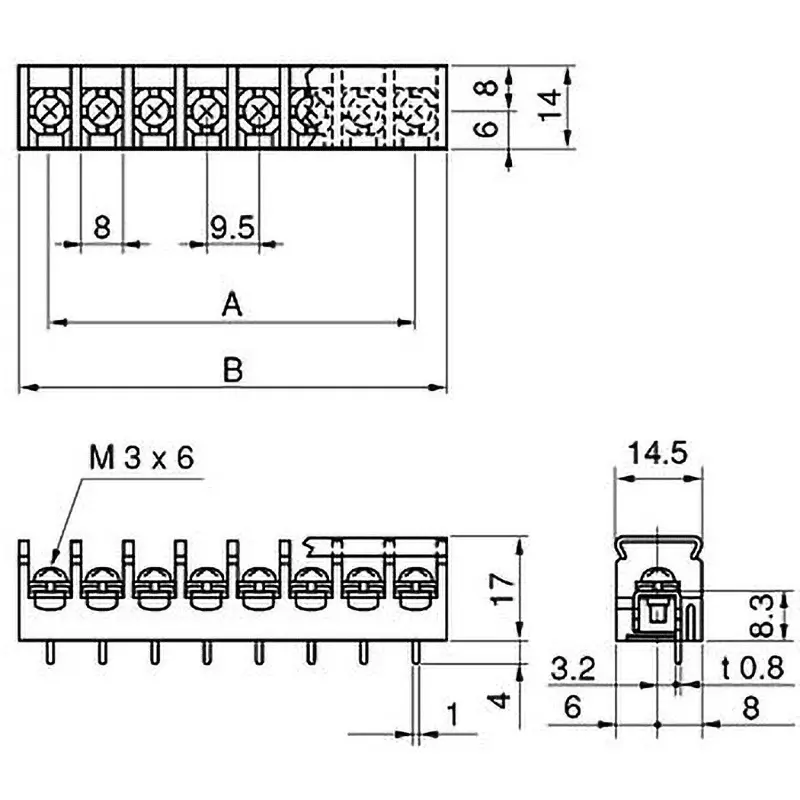 Kimura Electric Terminal Block 8 Pole for 1.25 mm² Compatible Cable, TS-135P 8P
