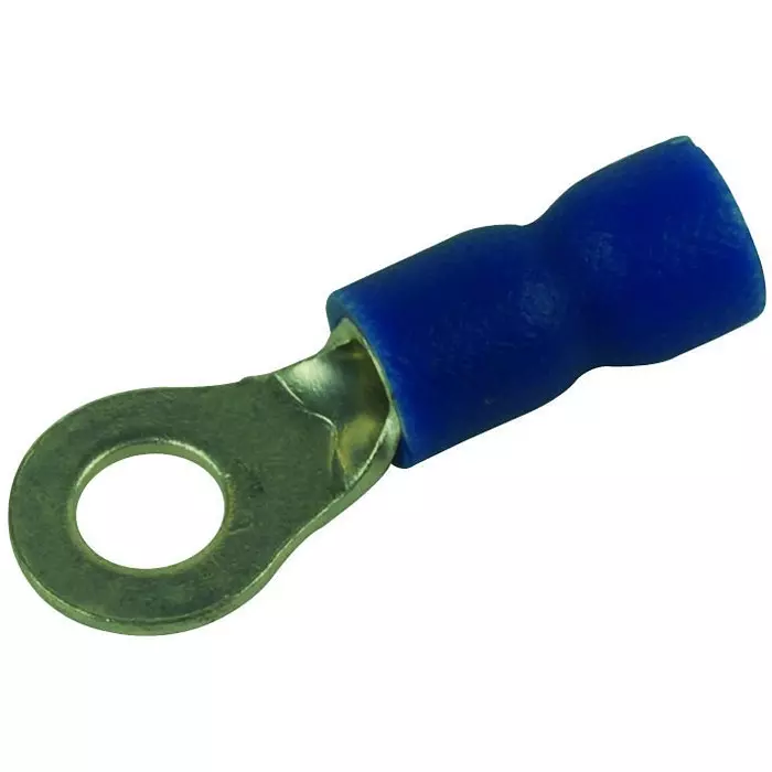 MULTICOMP PRO Ring Crimp Terminals TERMINAL, RING TONGUE, #8, CRIMP, BLUE, MC29566 (Pack of 100)