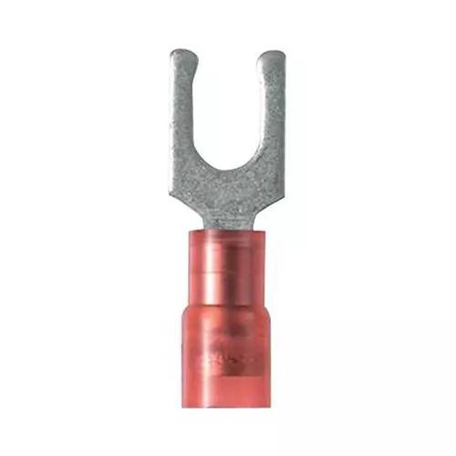 PANDUIT Spade Crimp Terminals TERMINAL, FORK TONGUE, M4, 18AWG, RED, PN18-8LF-C